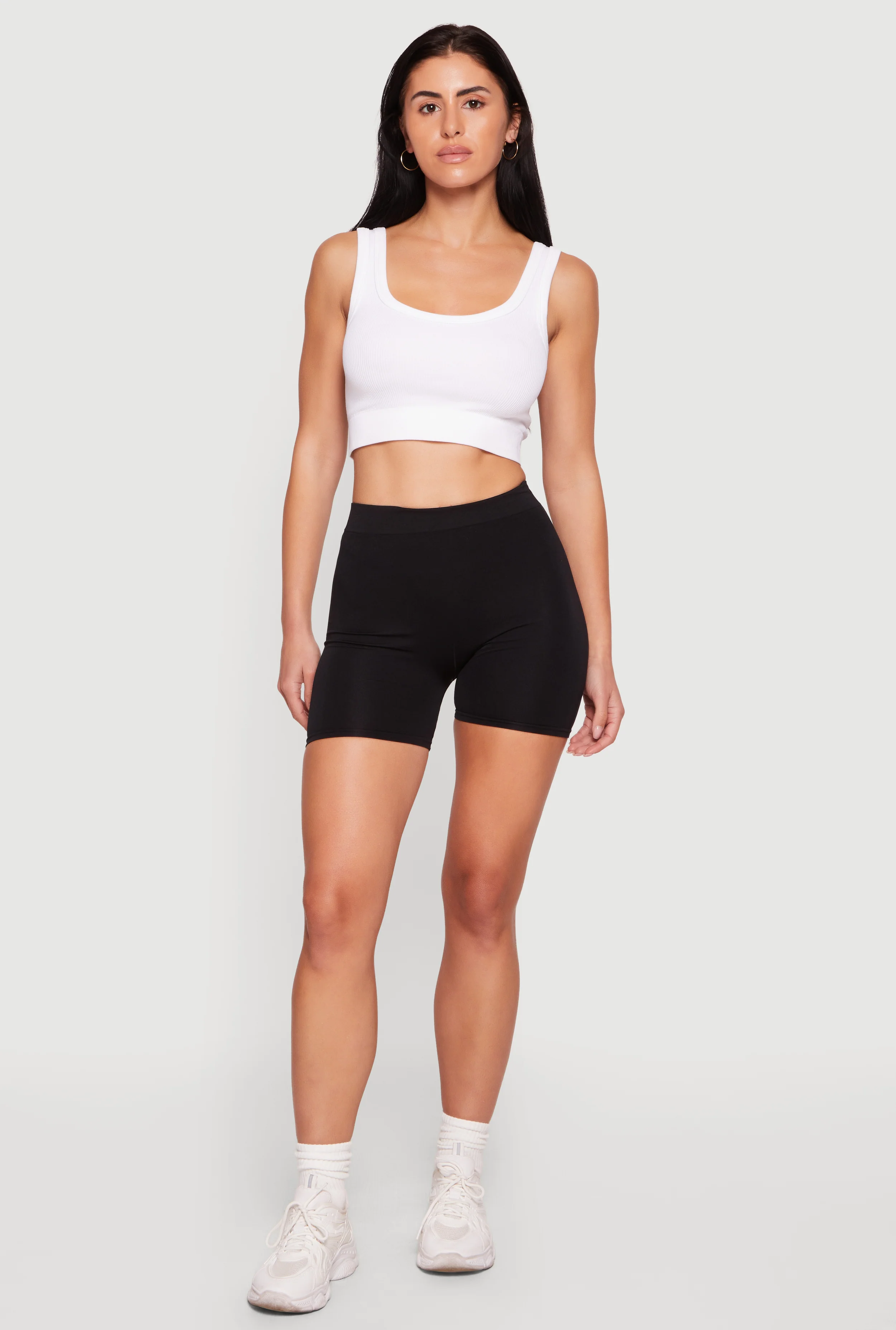 High Waisted Stretch Solid Bike Shorts