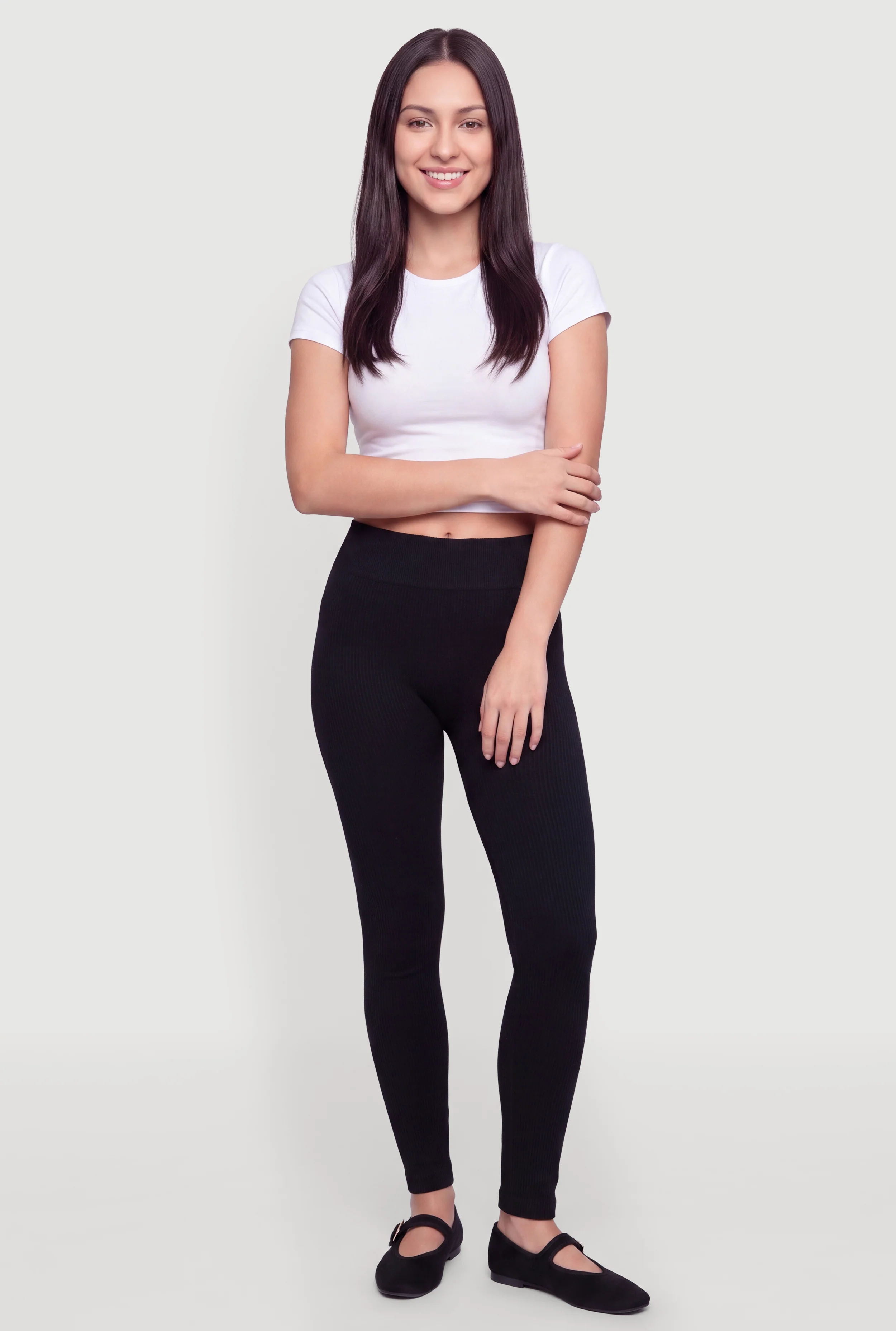 High Waisted Ribbed Knit Fleece Lined Leggings