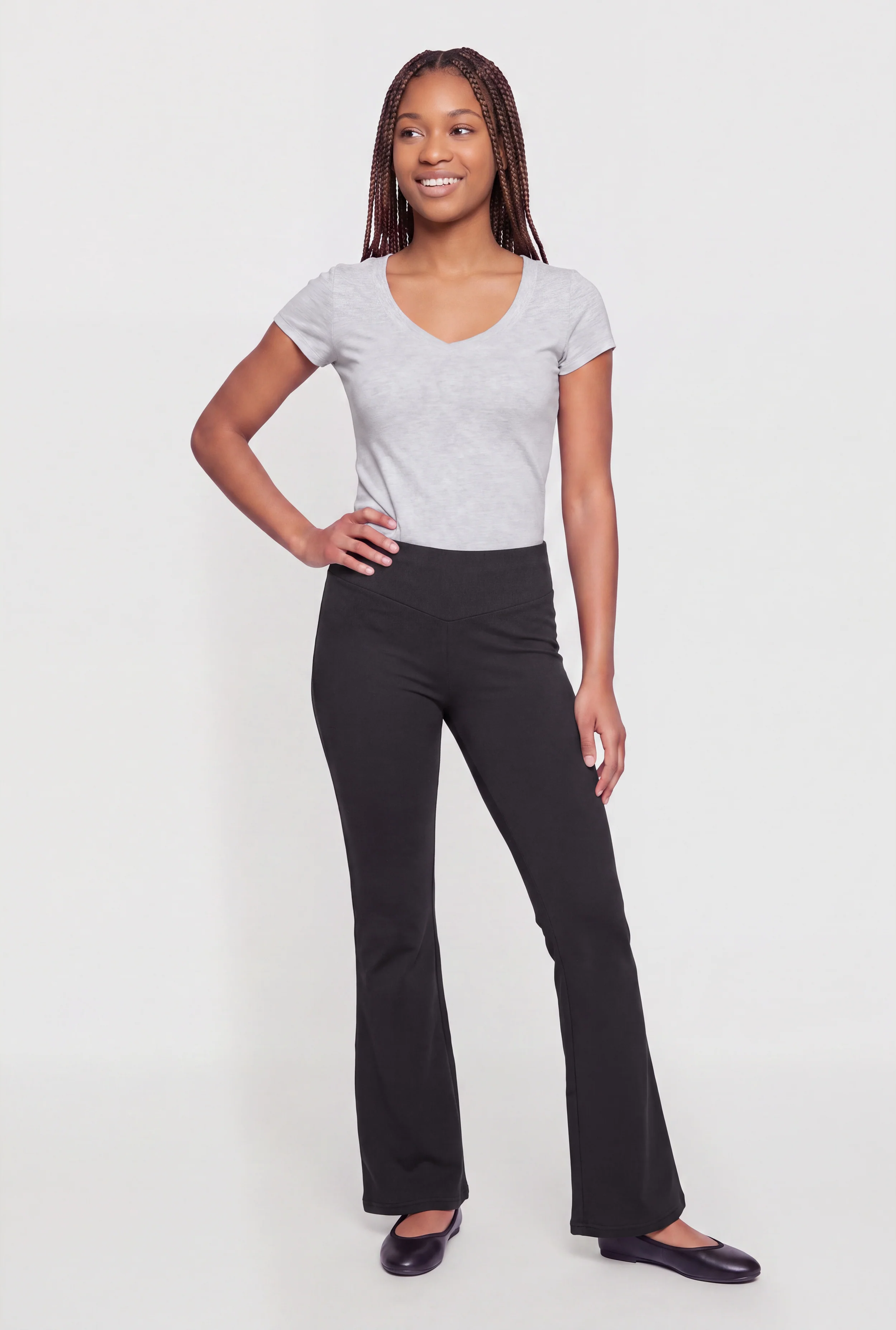 Mid Rise Pull On Flare Leg Pants