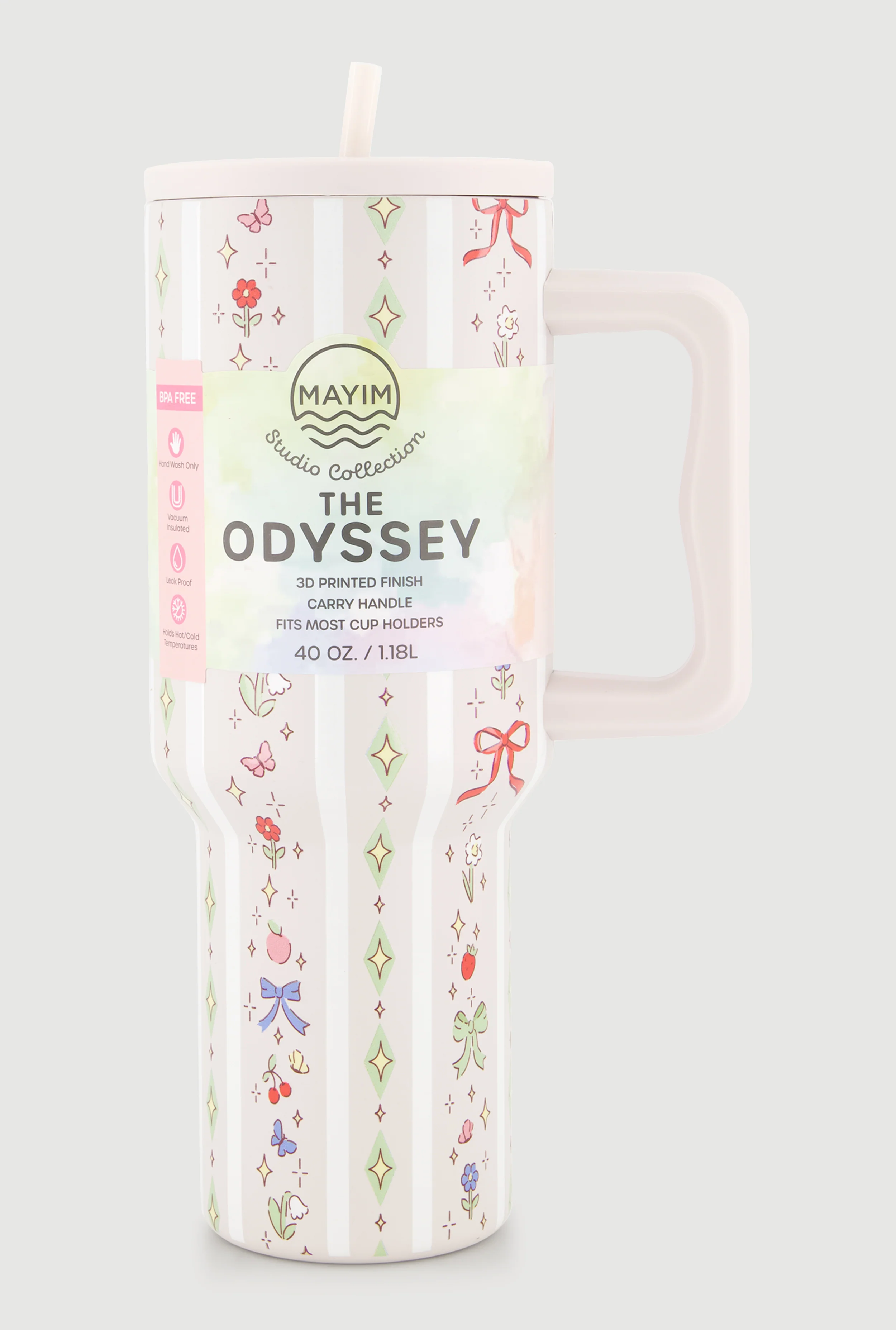 Floral Bow Sparkle Print Tumbler with Straw