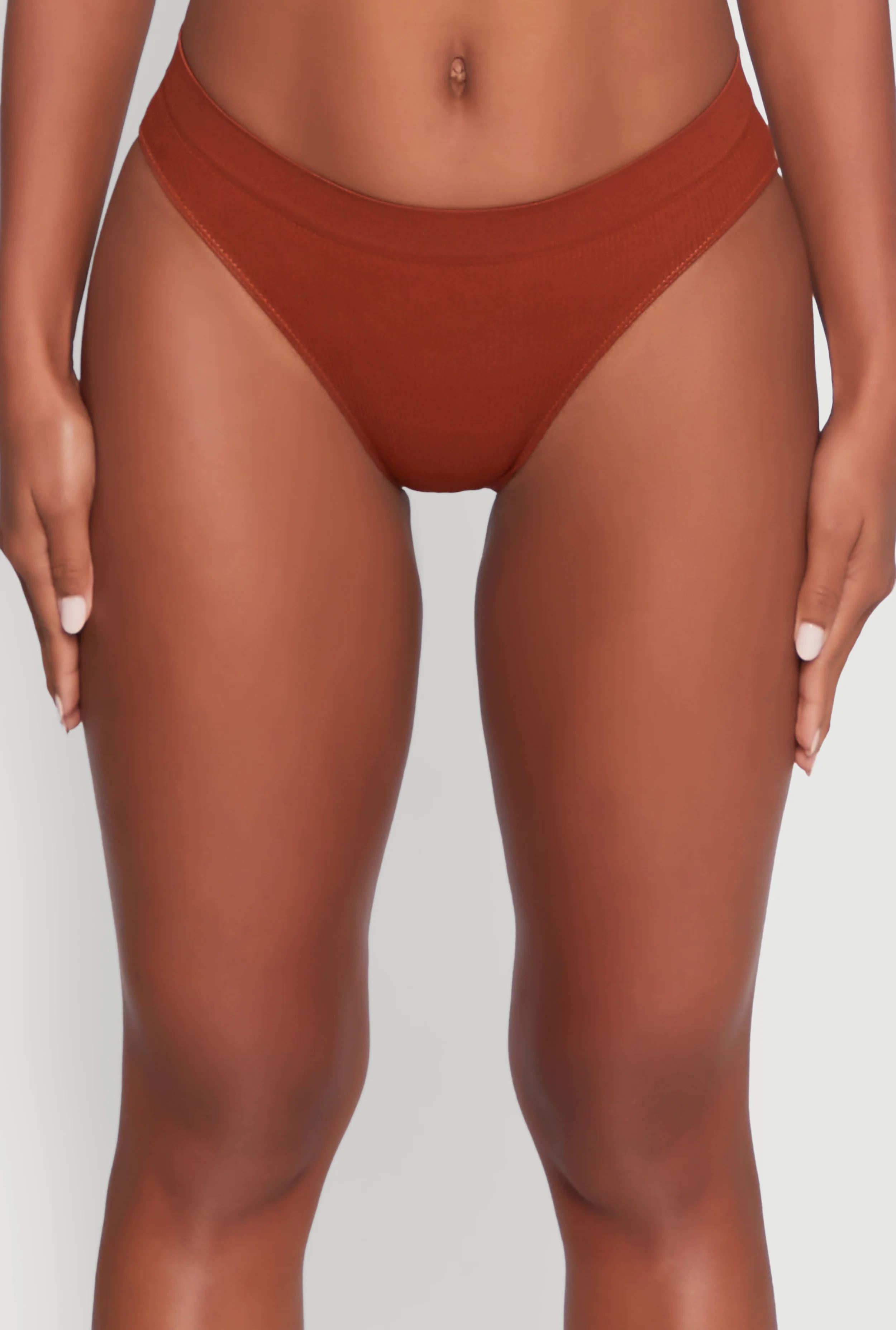 Solid Seamless Ribbed Knit Bikini Underwear