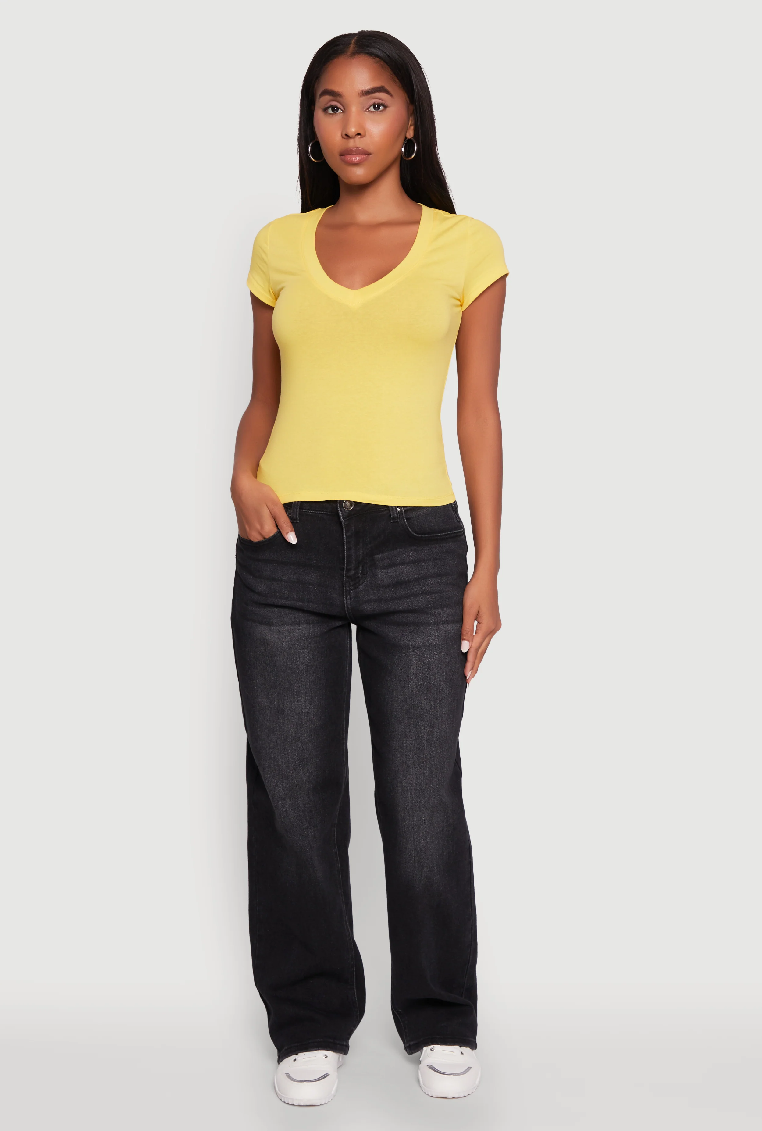 V Neck Short Sleeve Basic Tee