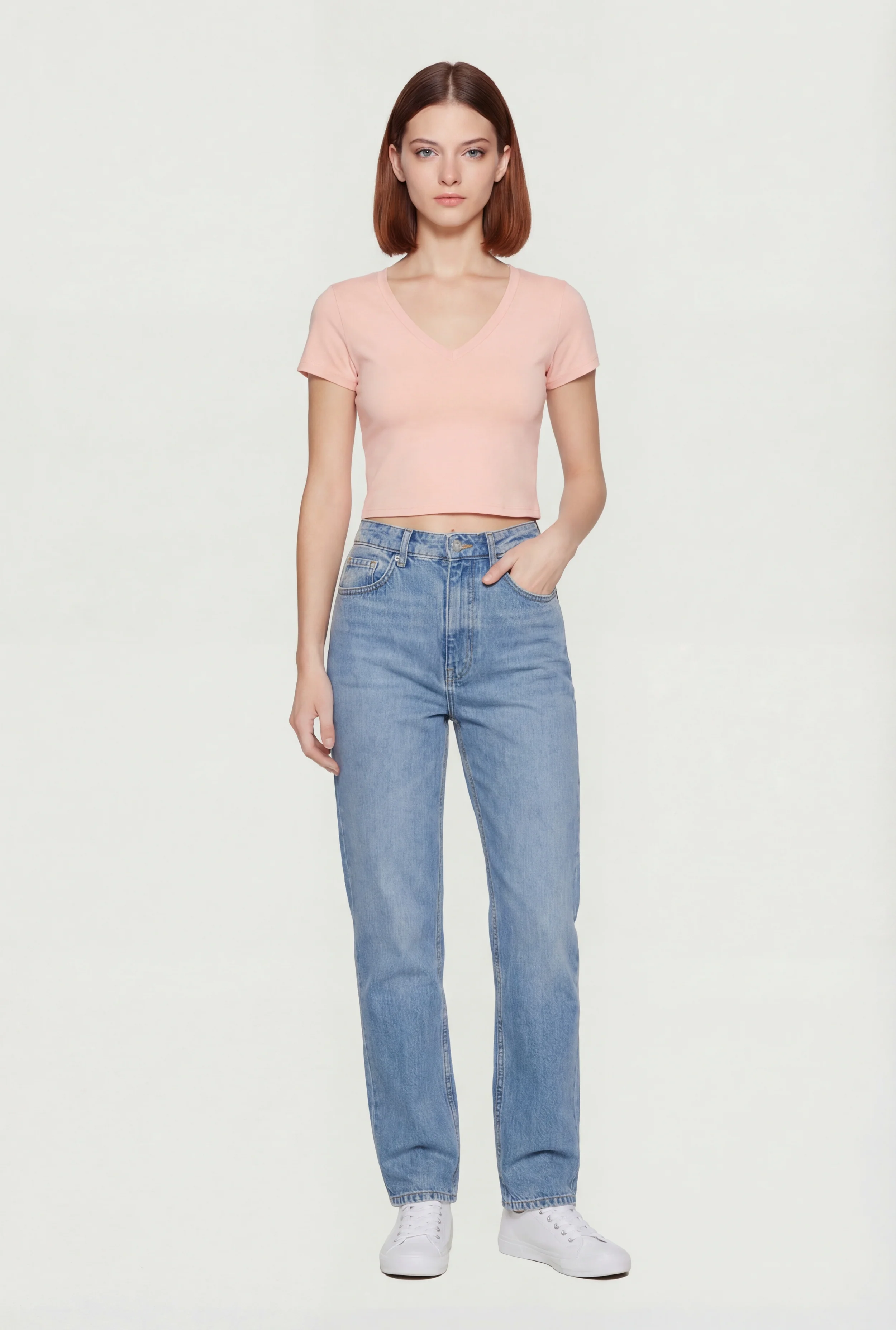 Short Sleeve V Neck Cropped Tee