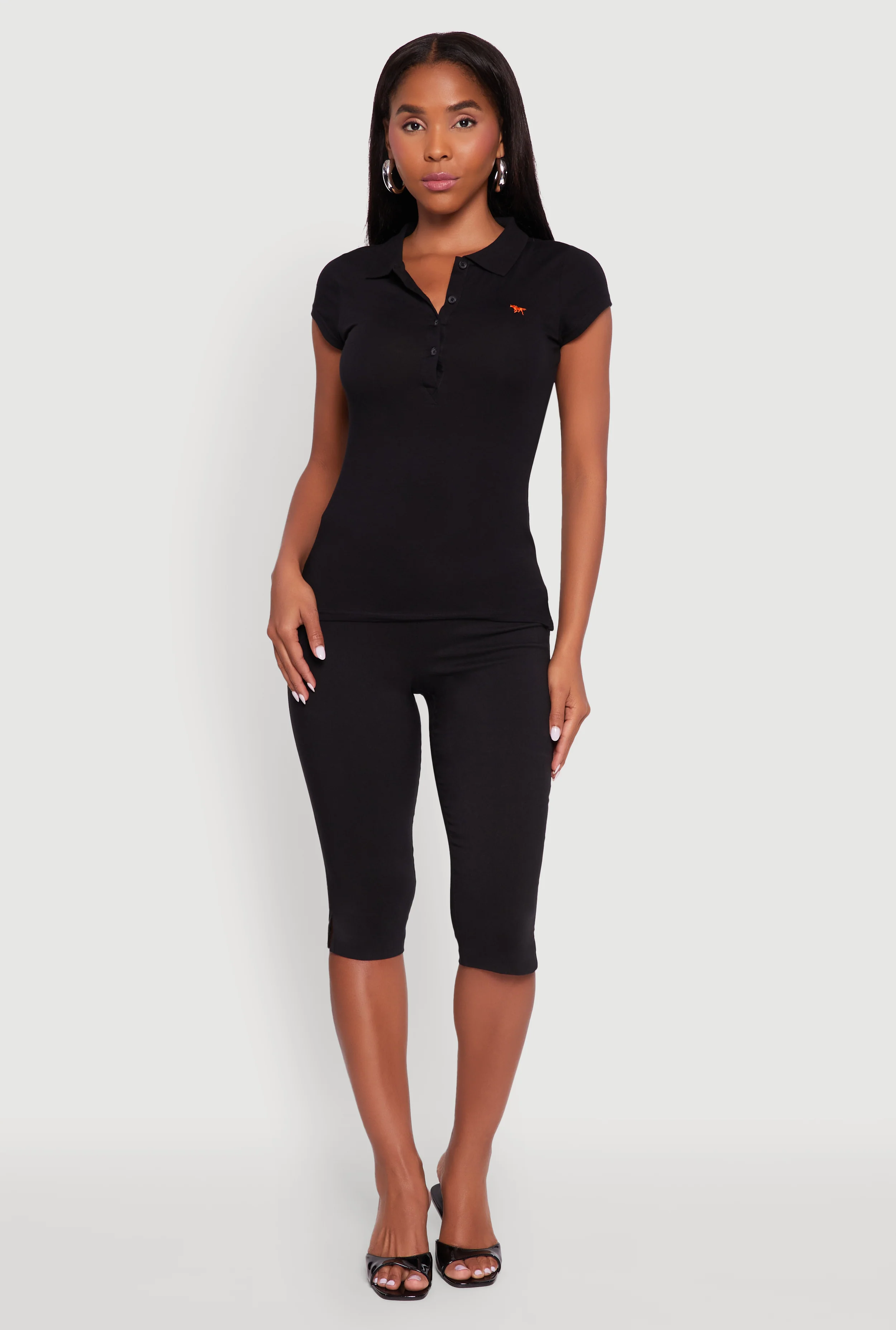 Embroidered Button Front Polo Shirt