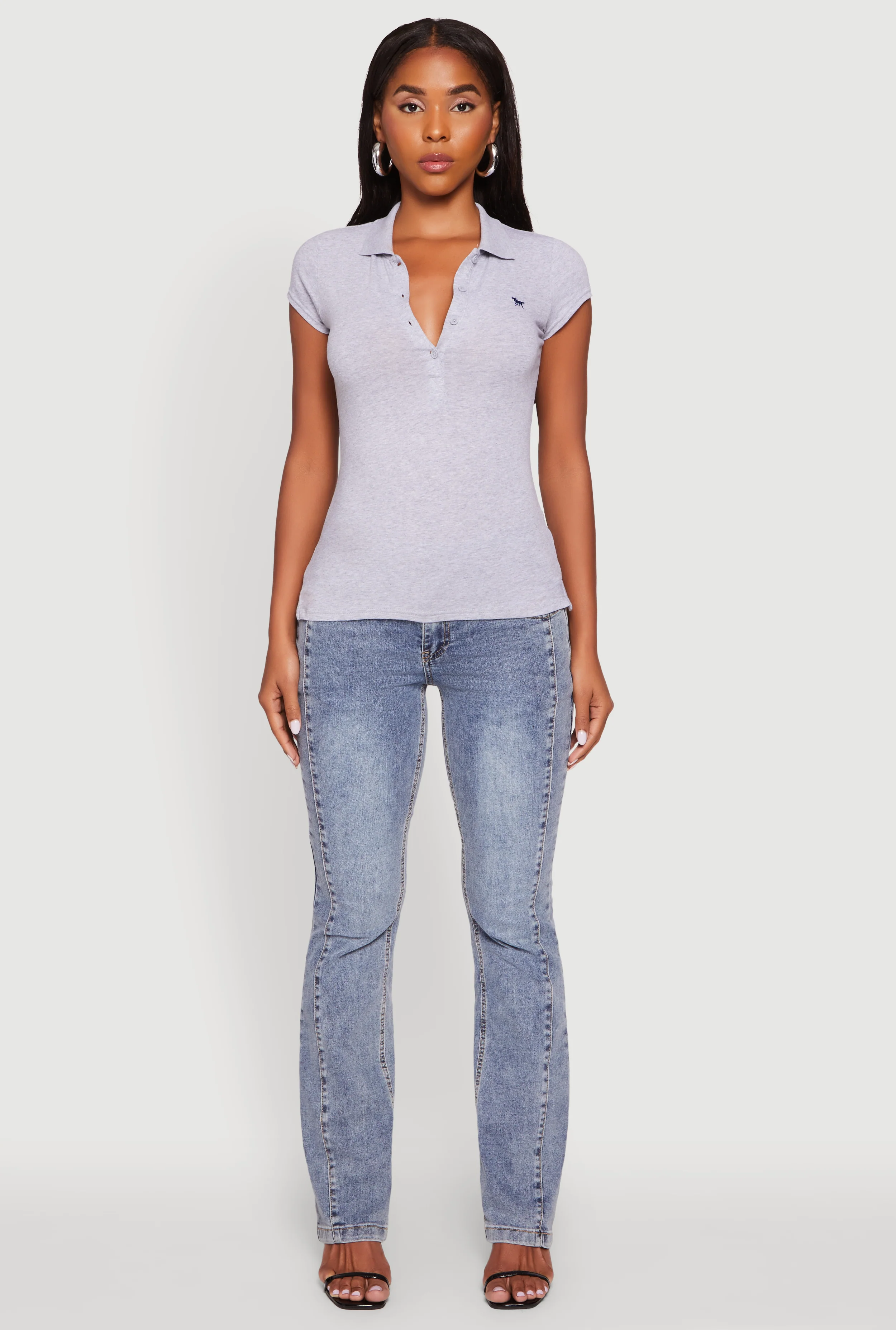Embroidered Button Front Polo Shirt