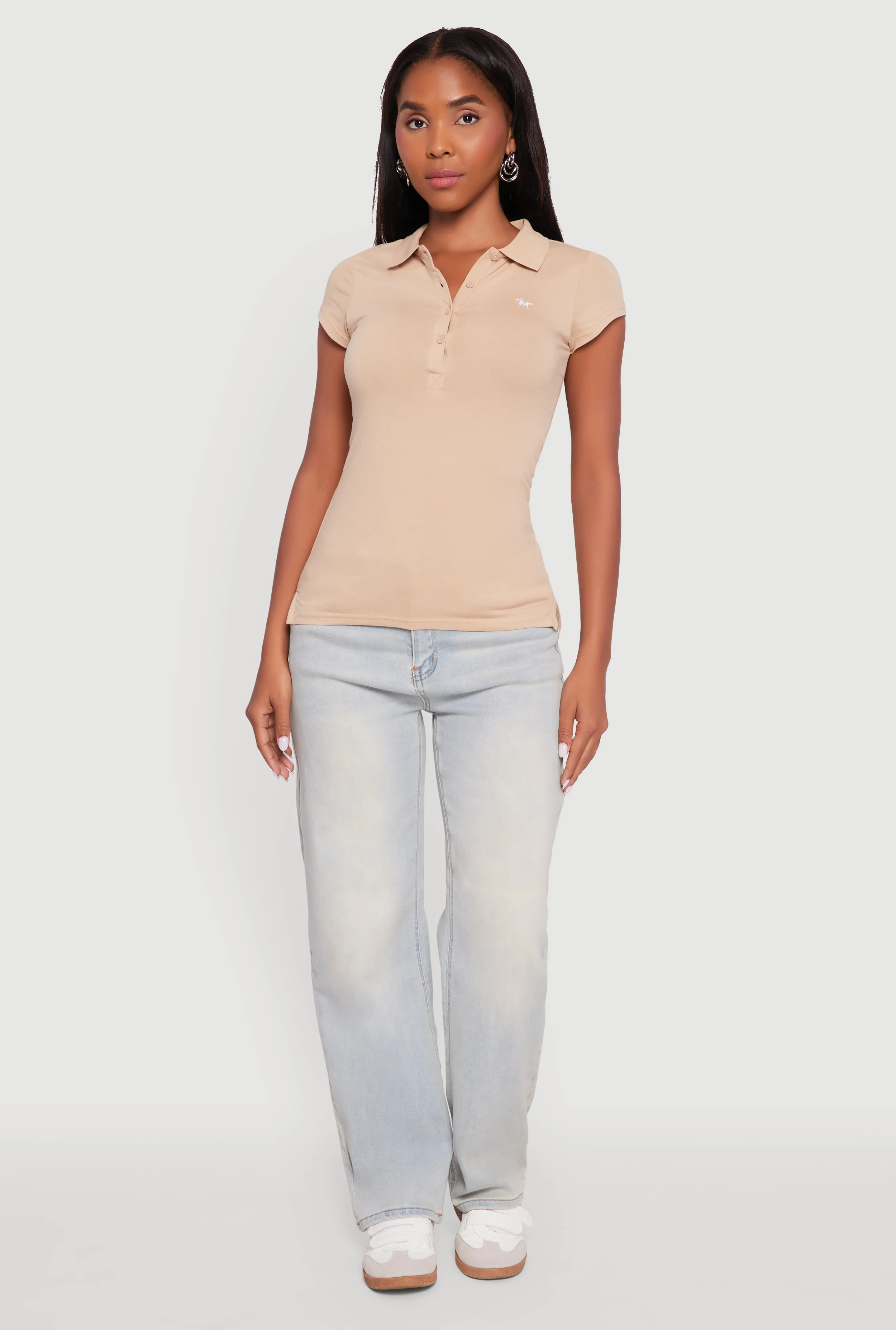 Embroidered Button Front Polo Shirt