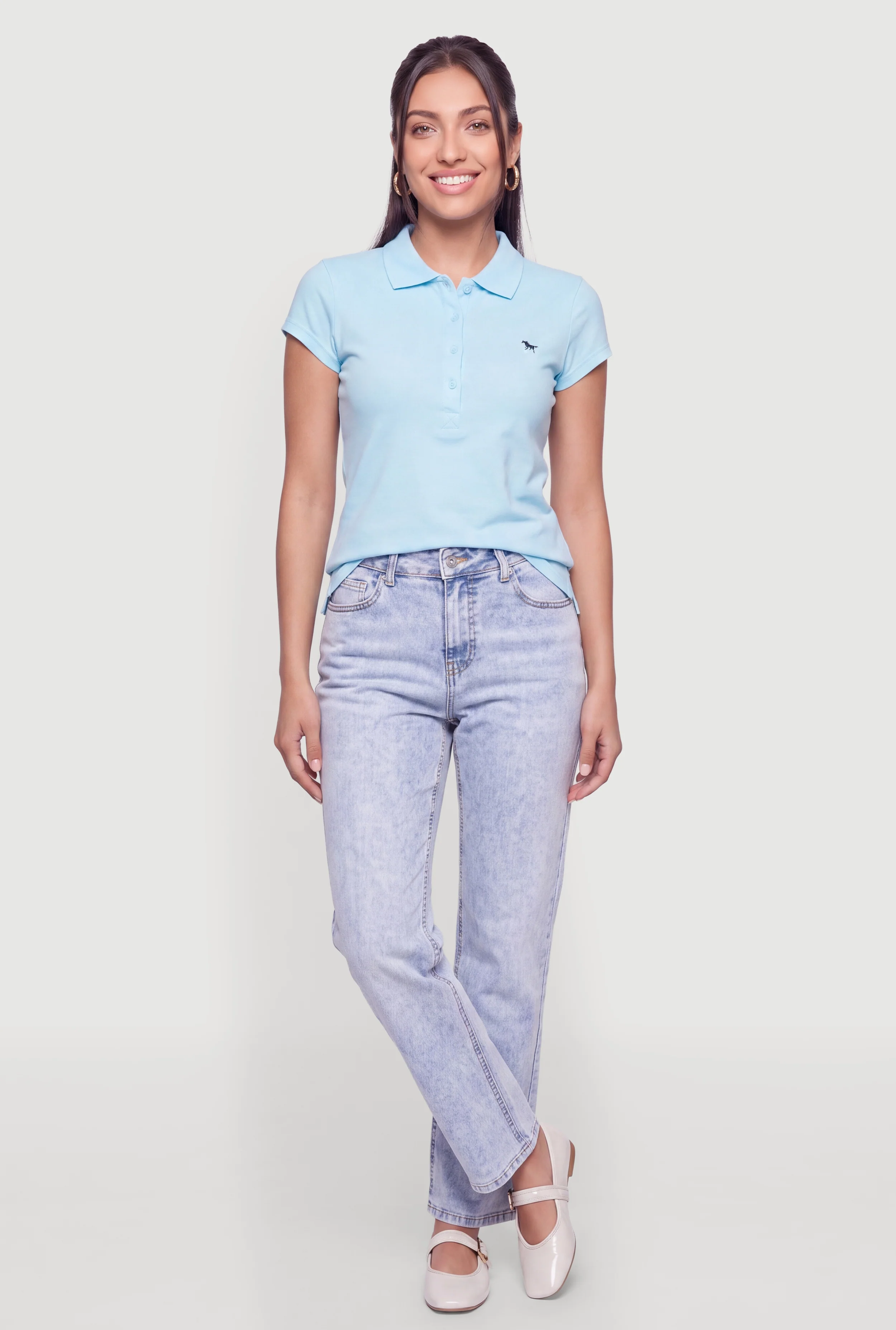 Short Sleeve Polo Shirt with Horse Embroidery Detail