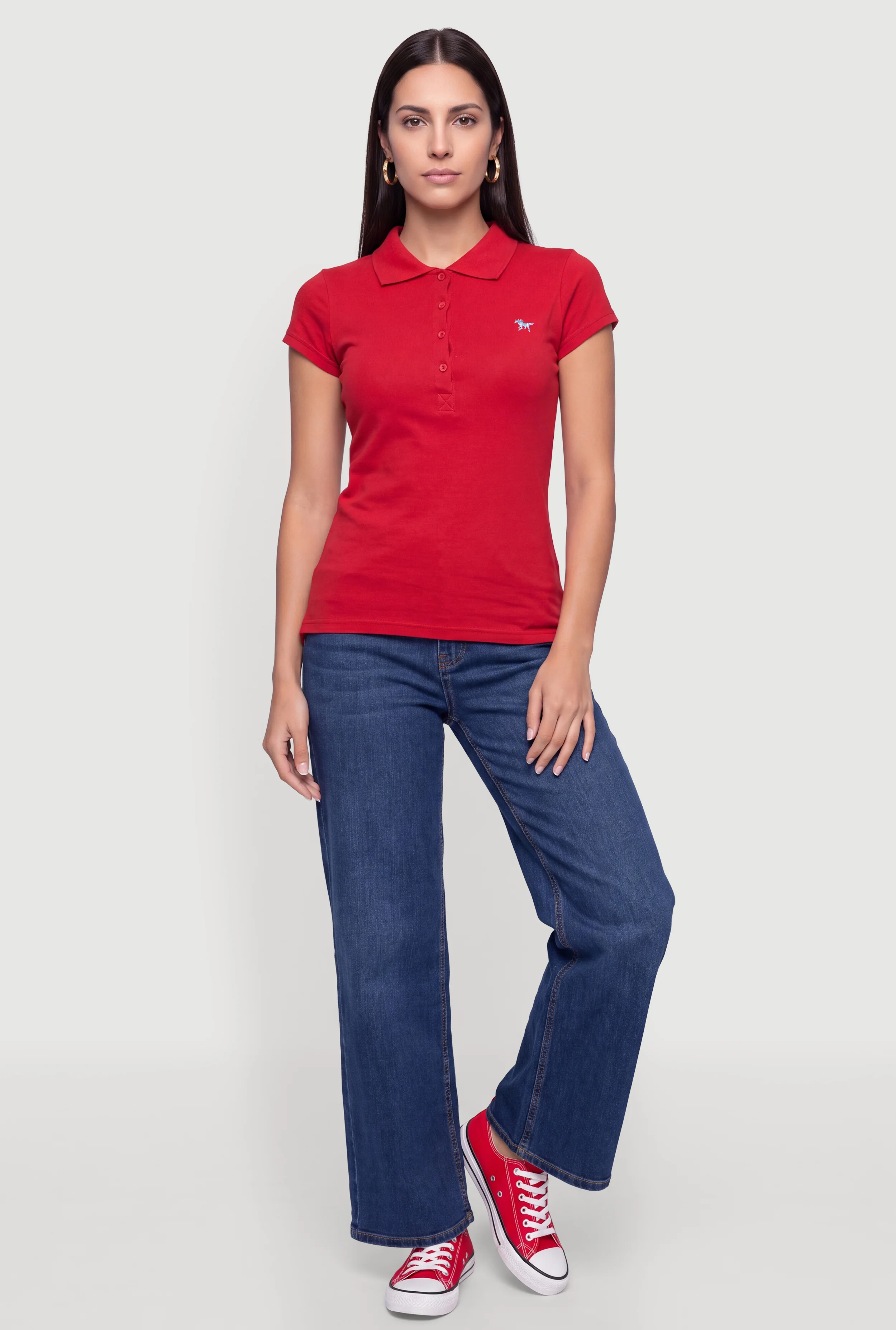 Short Sleeve Polo Shirt with Horse Embroidery Detail
