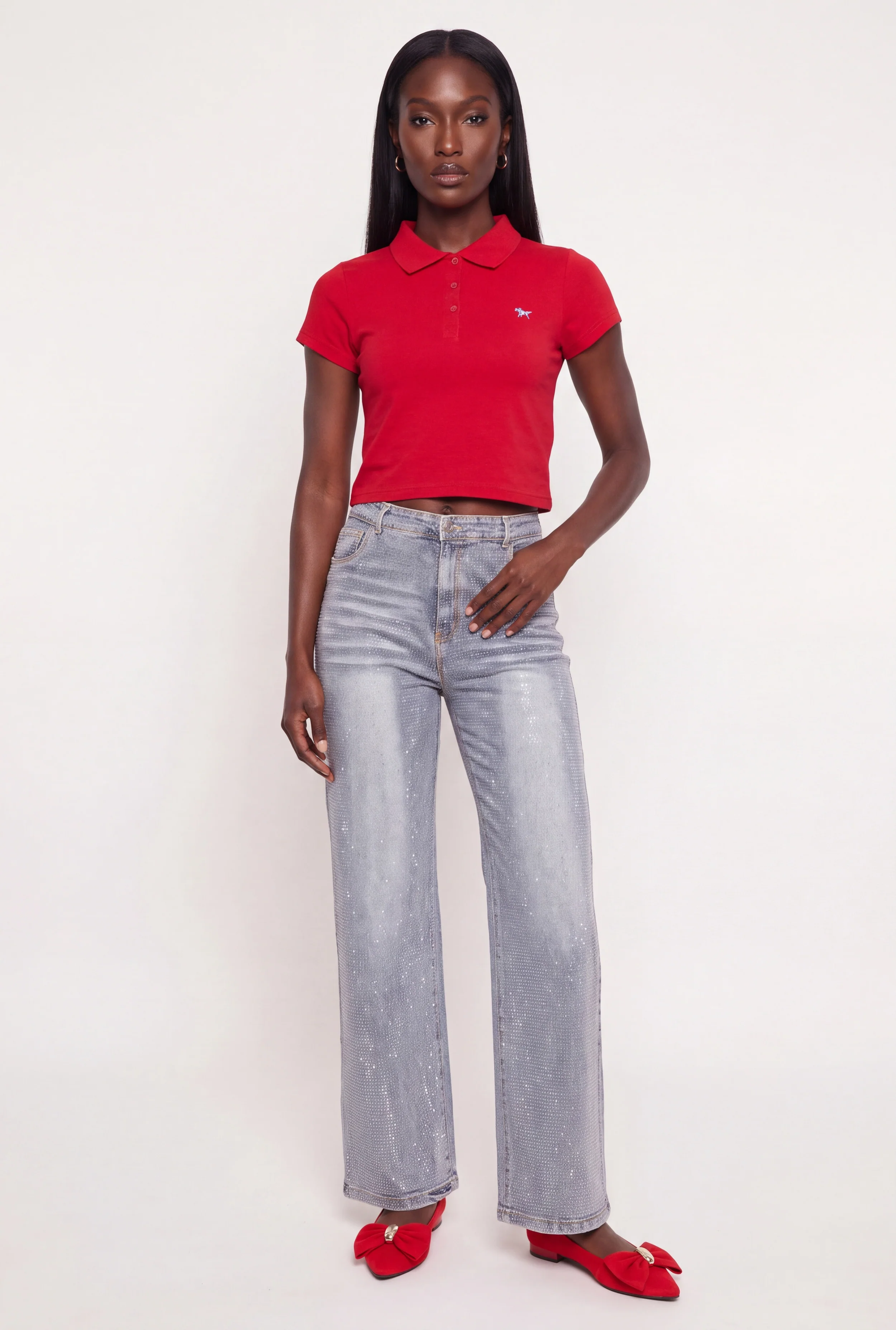 Short Sleeve Cropped Polo Top