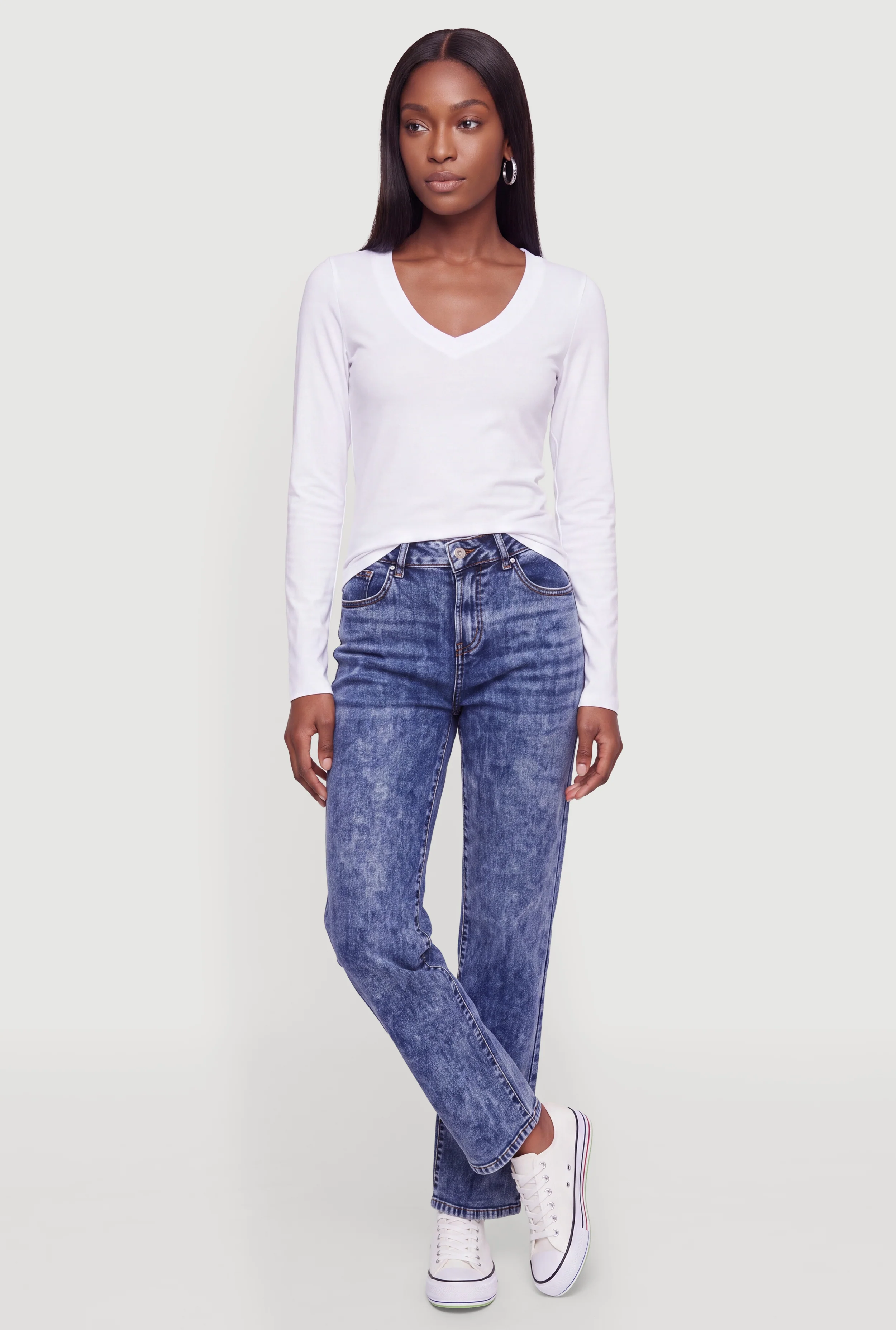 Long Sleeve V Neck Basic Tee
