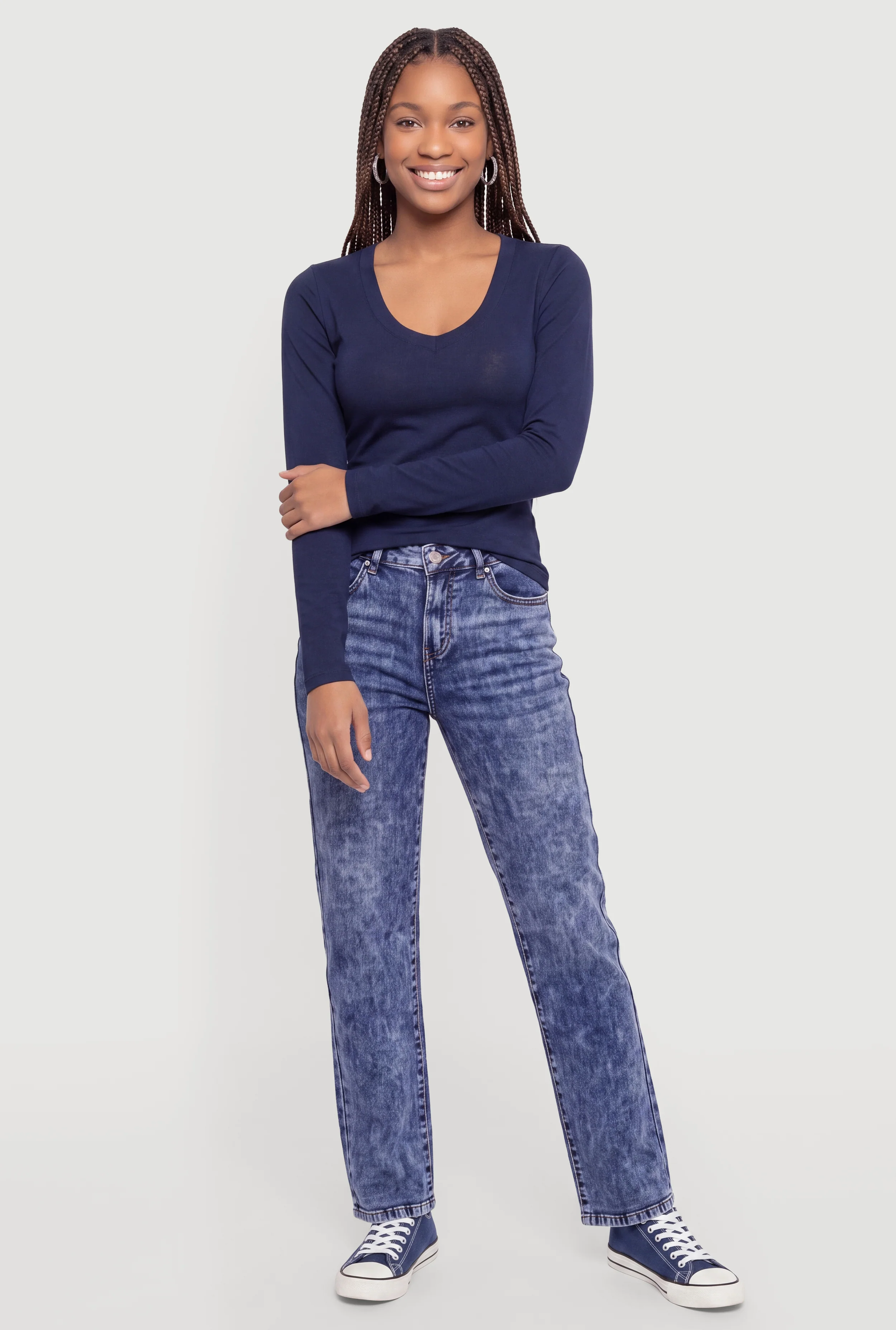 Long Sleeve V Neck Basic Tee