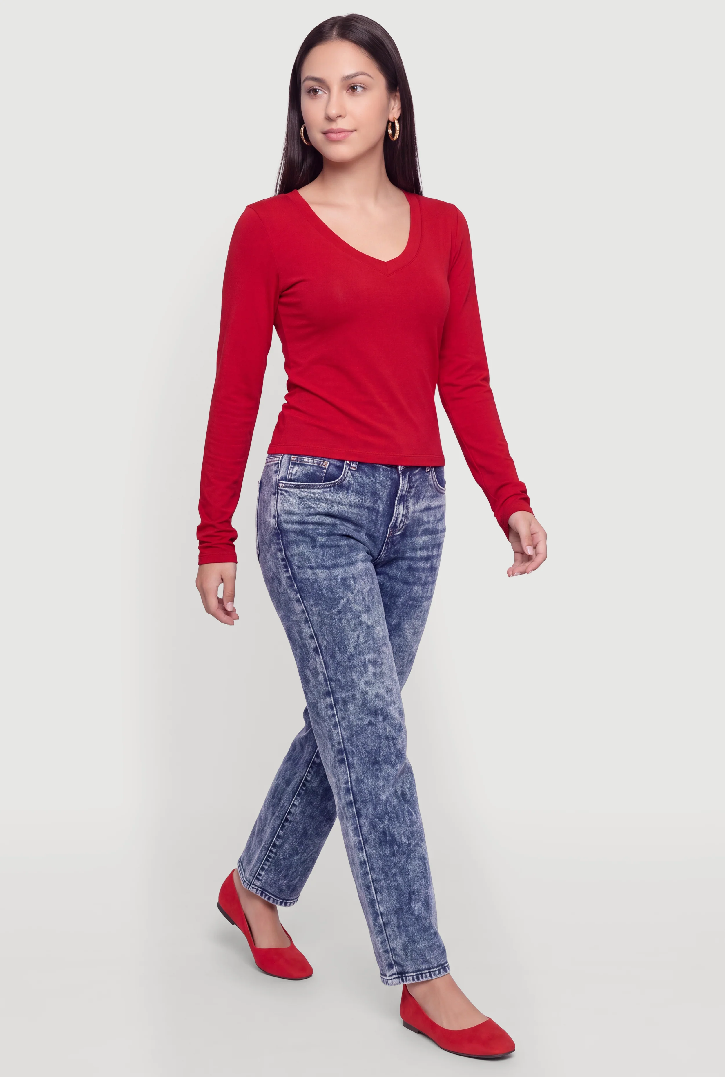 Long Sleeve V Neck Basic Tee