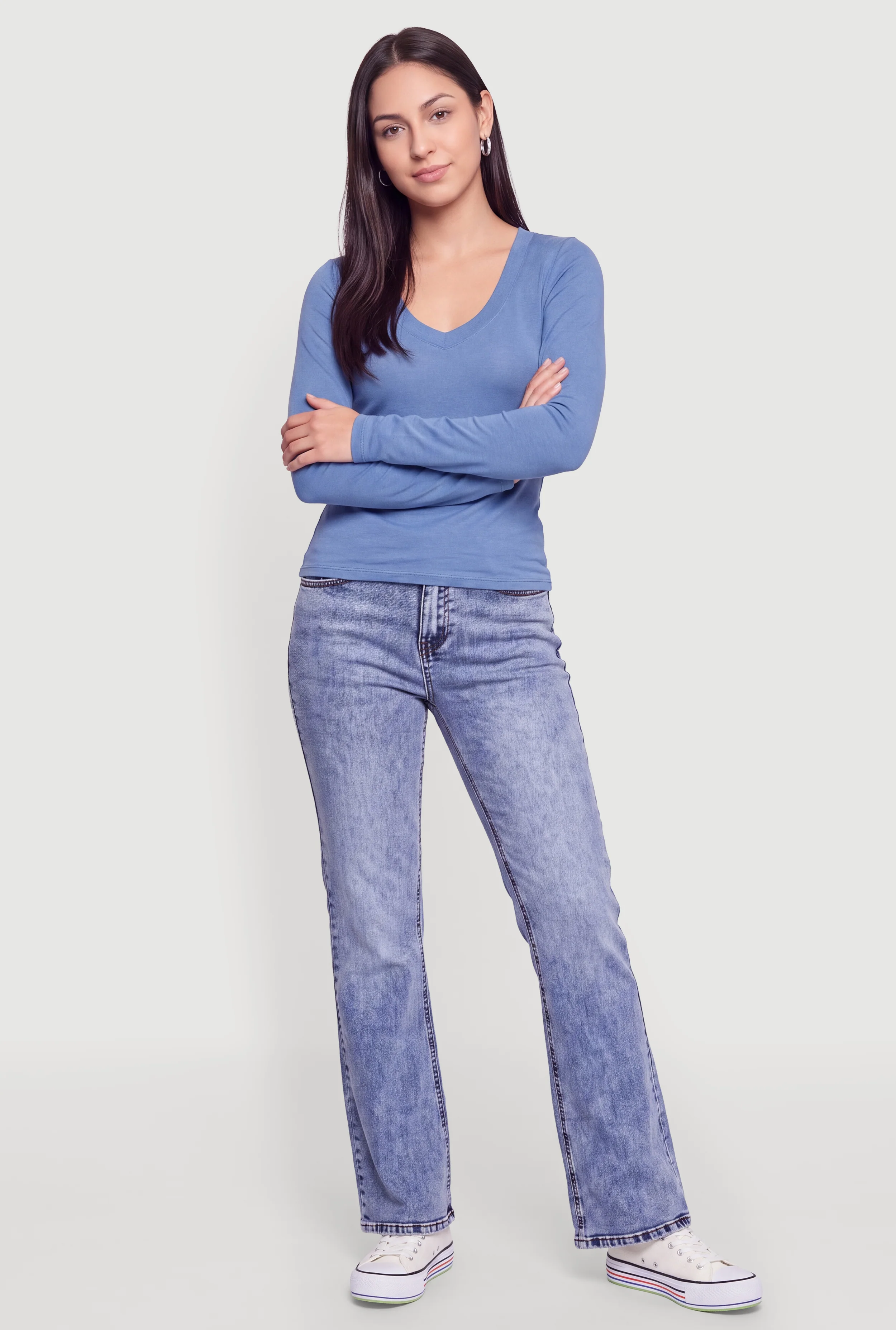 Long Sleeve V Neck Basic Tee