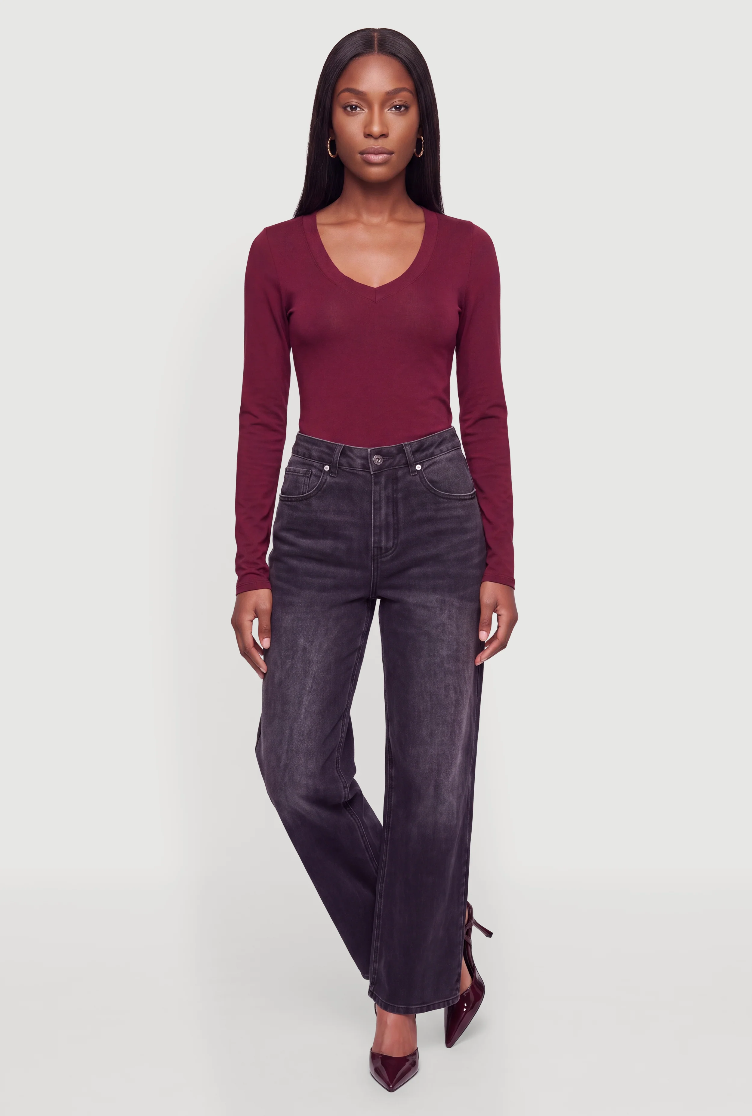 Long Sleeve V Neck Basic Tee