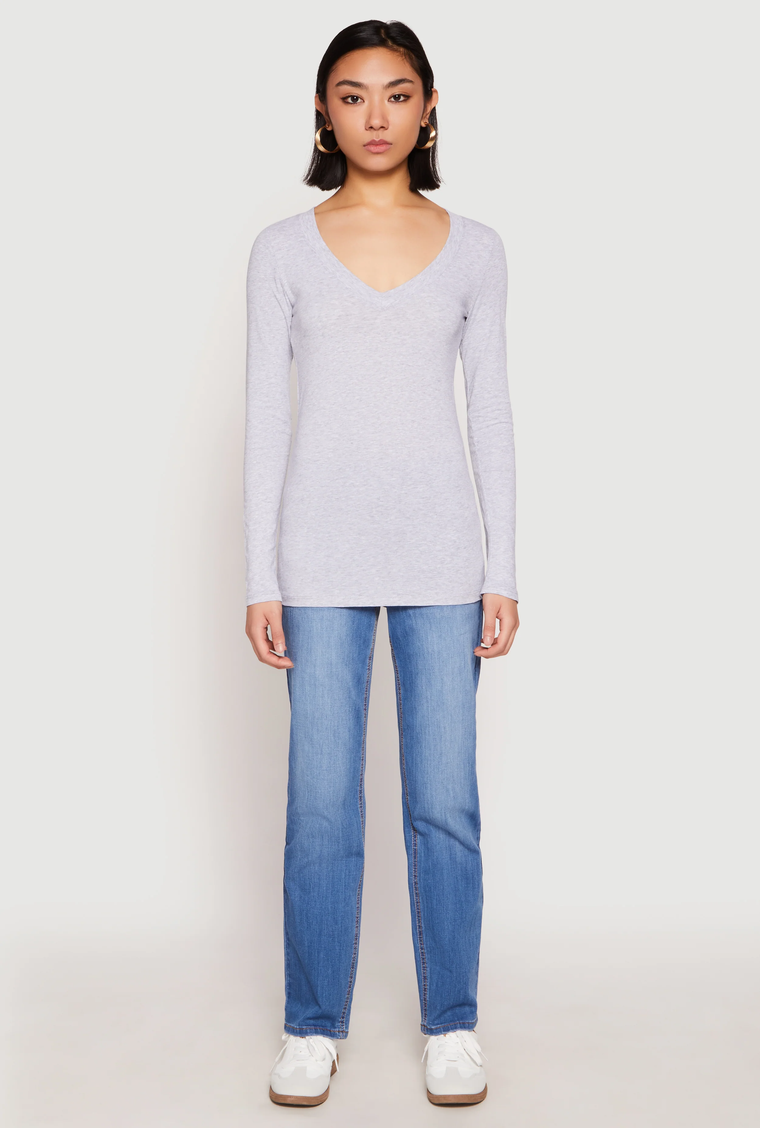 Basic Long Sleeve V Neck Tee