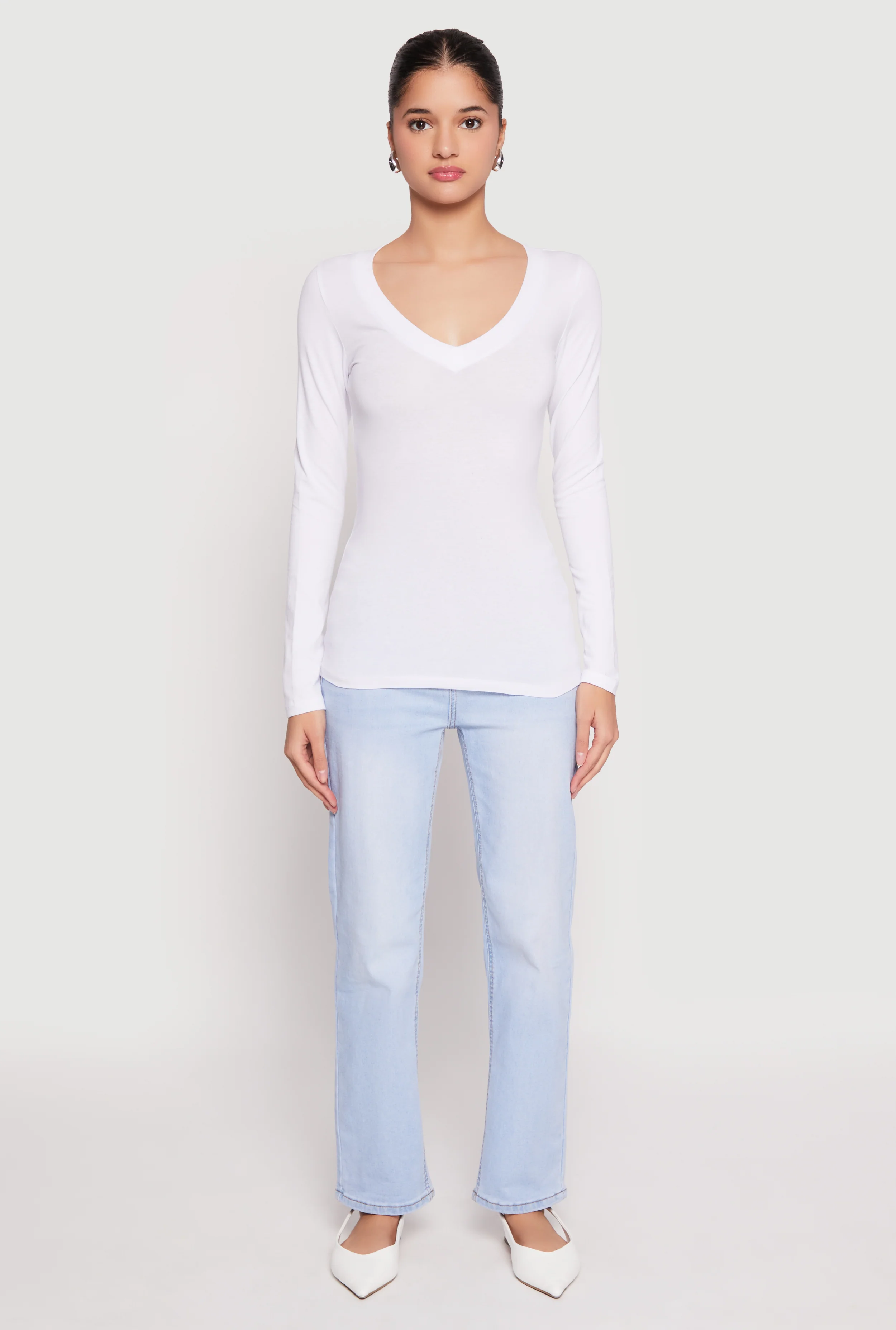 Basic Long Sleeve V Neck Tee