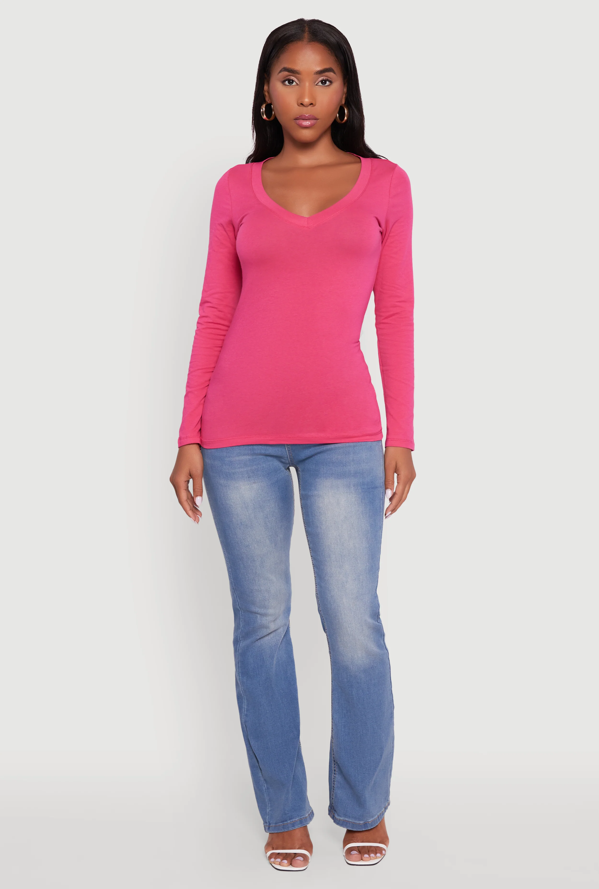 Basic Long Sleeve V Neck Tee