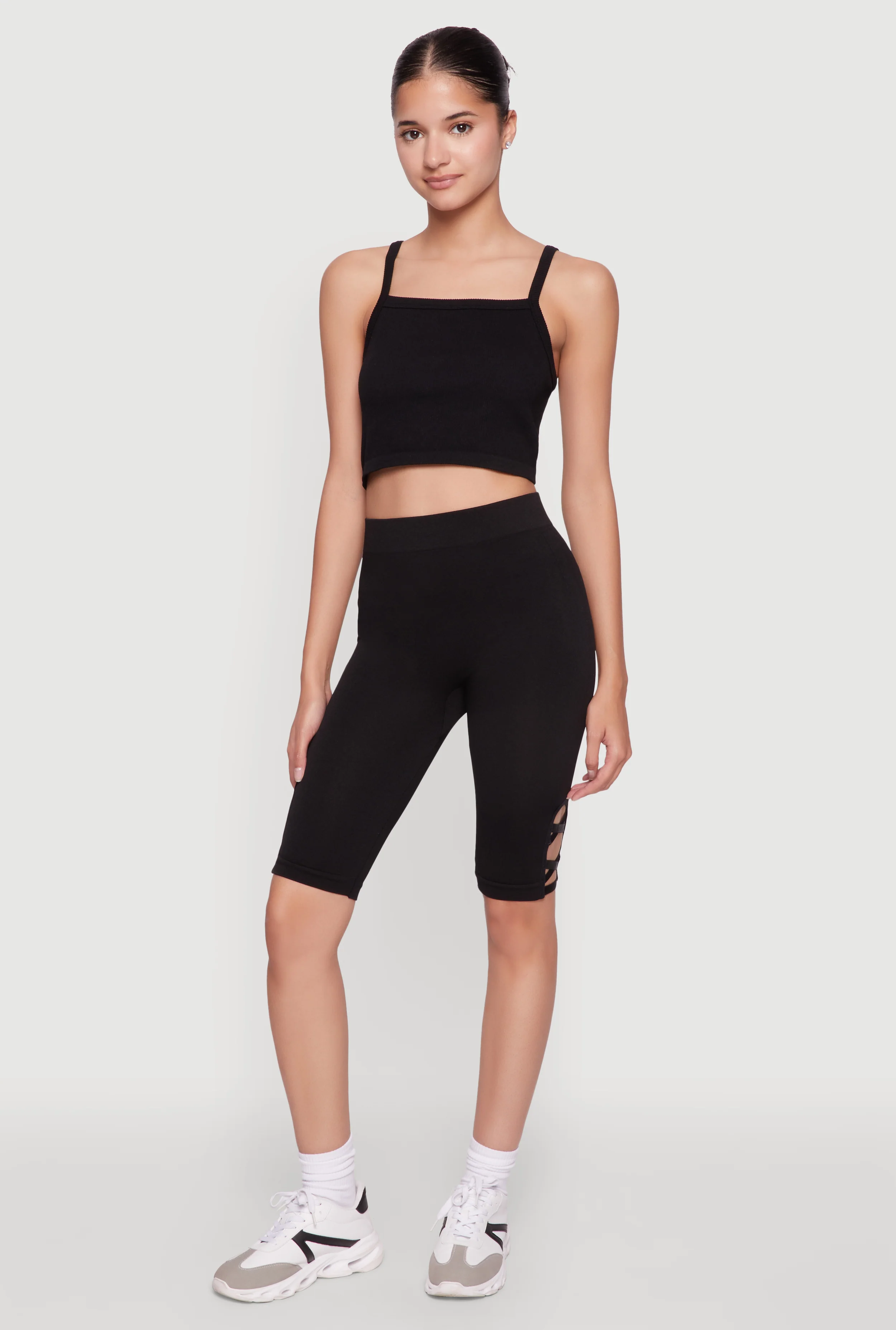 Trendy Seamless Caged Detail High Waisted Biker Shorts