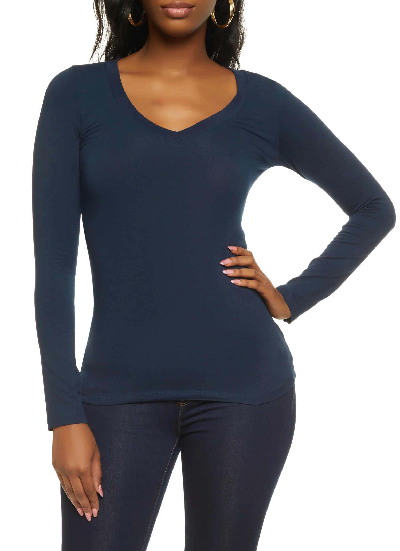 Basic V Neck Long Sleeve Top